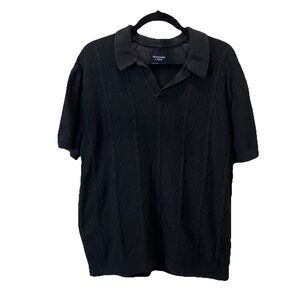 Abercrombie & Fitch Black Fisherman Cable Knit Johnny Collar Polo Shirt Mens L
